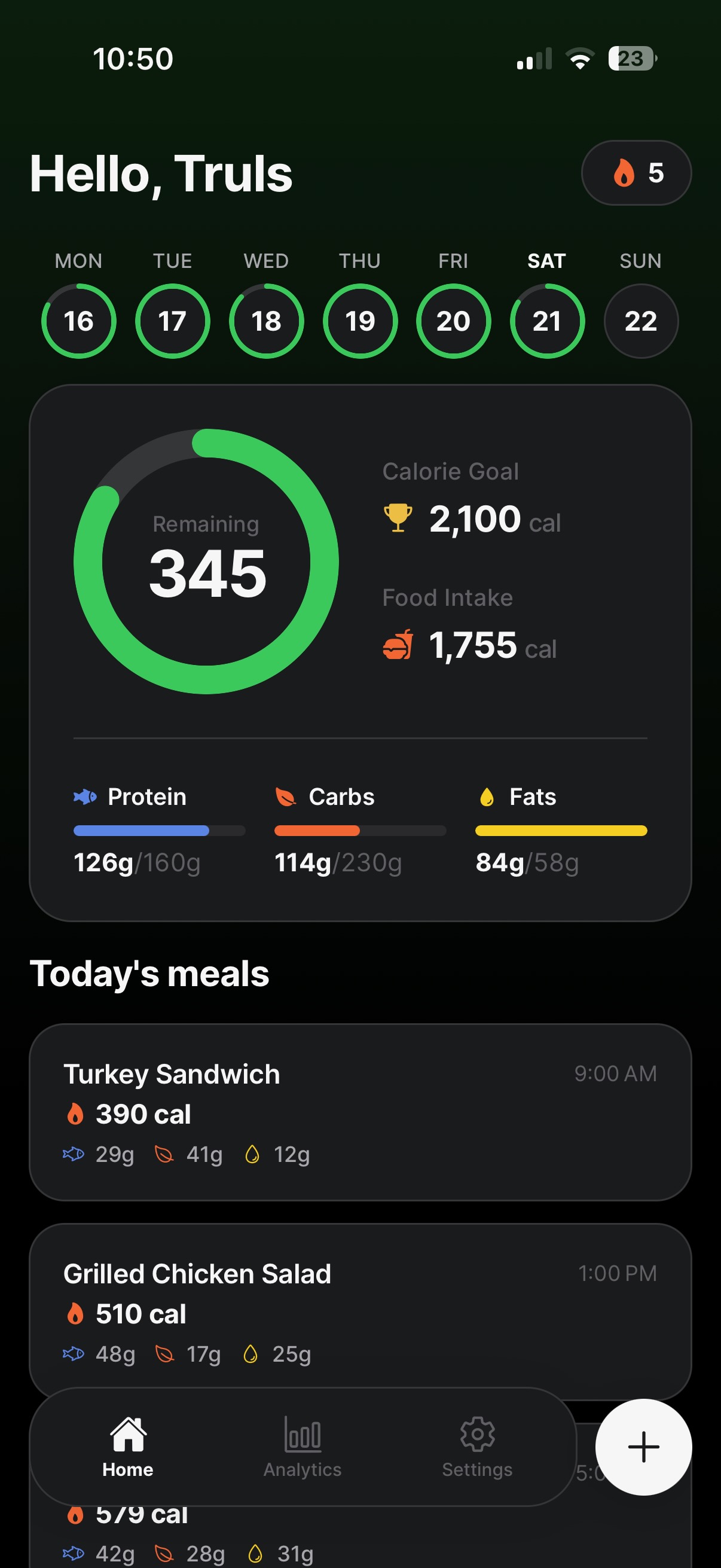 Calorie tracking app
